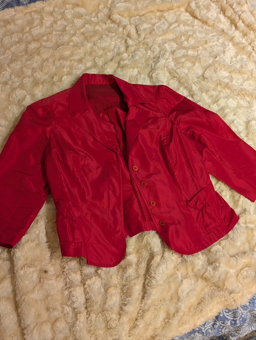 Red Button-Front Women's Blazer Jacket